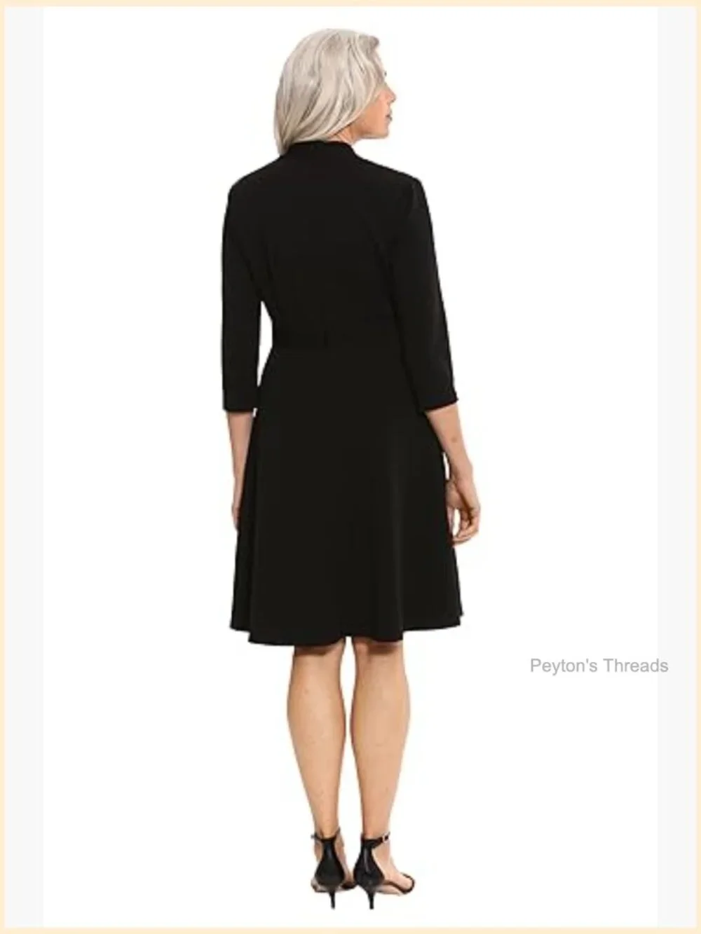 Crepe Fit and Flare Midi Dress with Waist Button Detail - Picture 3 of 7